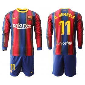 Koszulka FC Barcelona Ousmane Dembele 11 Dziecięcy Domowe Stroje Piłkarskie 2020/2021 Długi Rękaw